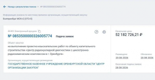 В Оренбурге объявлен тендер на проектирование центра ядерной медицины за 52 млн рублей